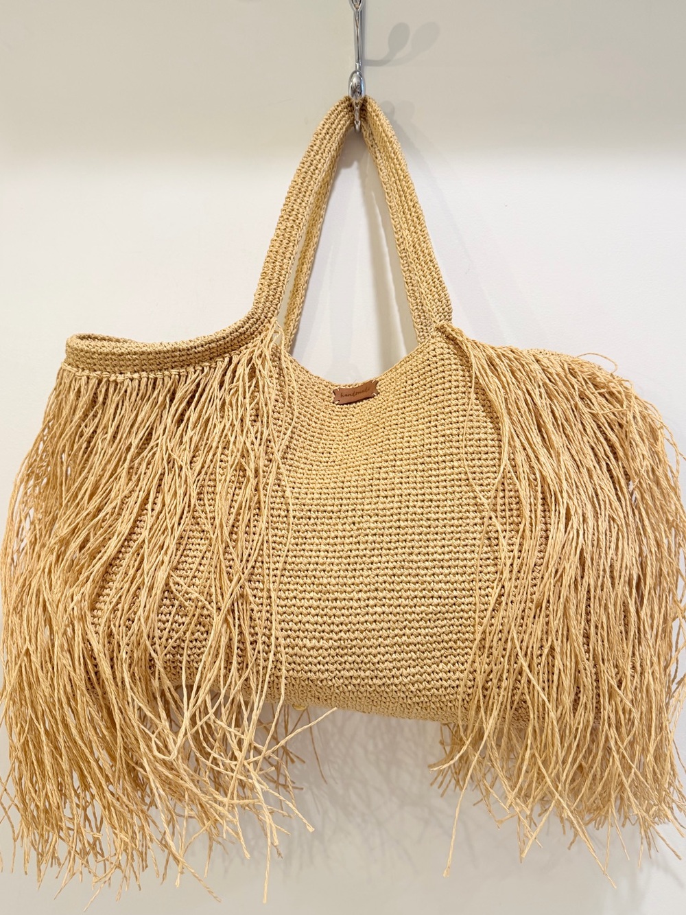 Handmade Raffia Natural Woven Fringe Straw X-Large Tote Bag